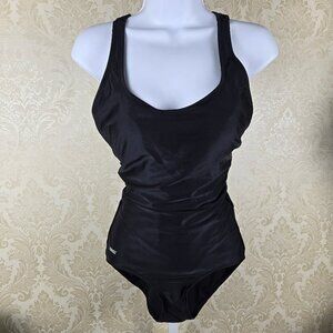 Speedo Size 8 Women's Black One Piece Swimsuit Racerback Scoop Neck